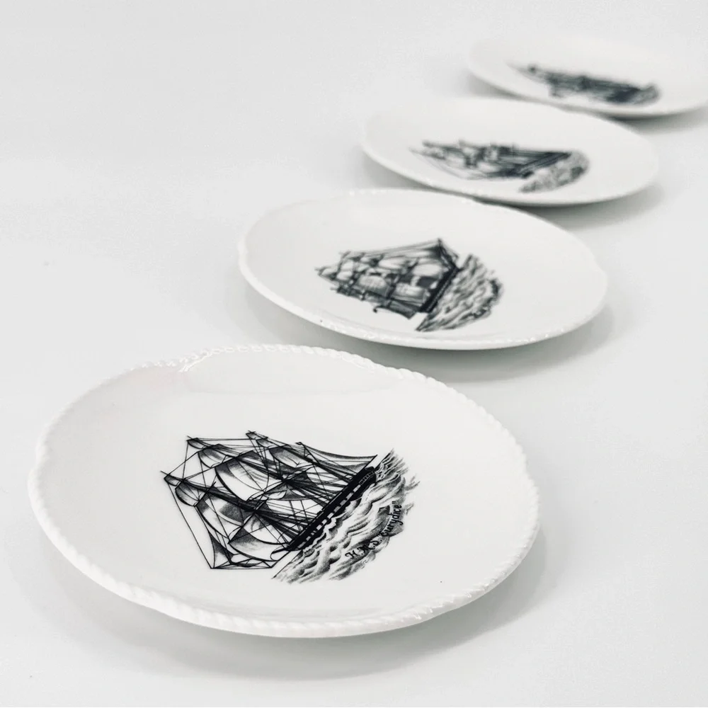 VTG Spode Set-off-4 English Bone China Ship 4” Plates